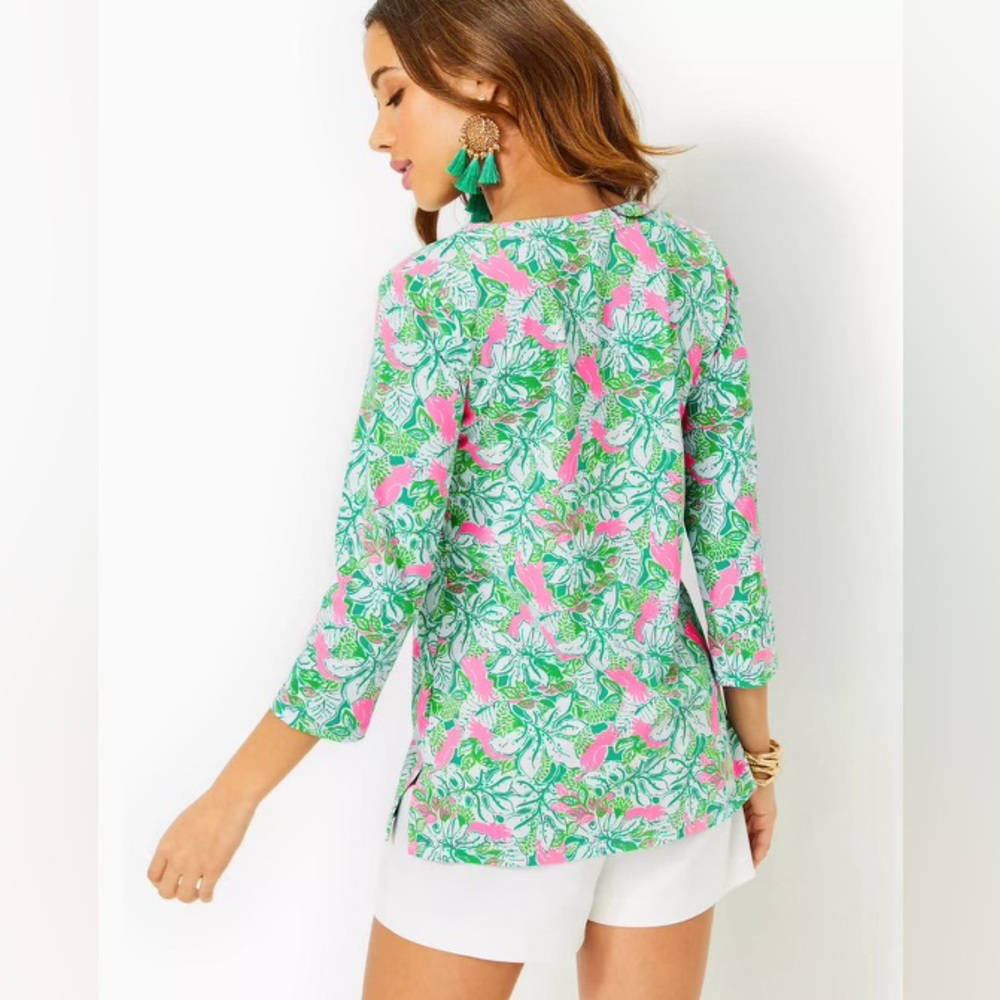Lilly Pulitzer Karina Tunic Botanical Green Just Wing It, Medium - Picture 2 of 15